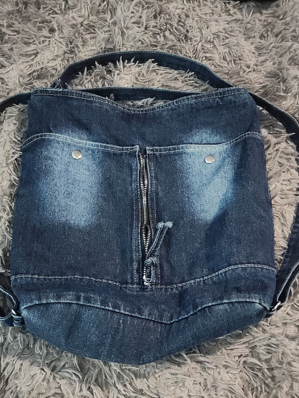 Denim Tote Shoulder Bag in Dark Blue